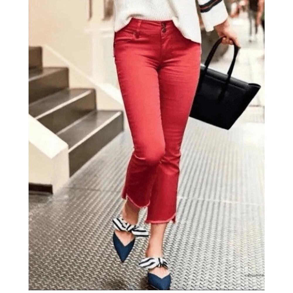 CABI Women’s Red Hi-Low Crop Skinny Jeans Size 6 Style #5692